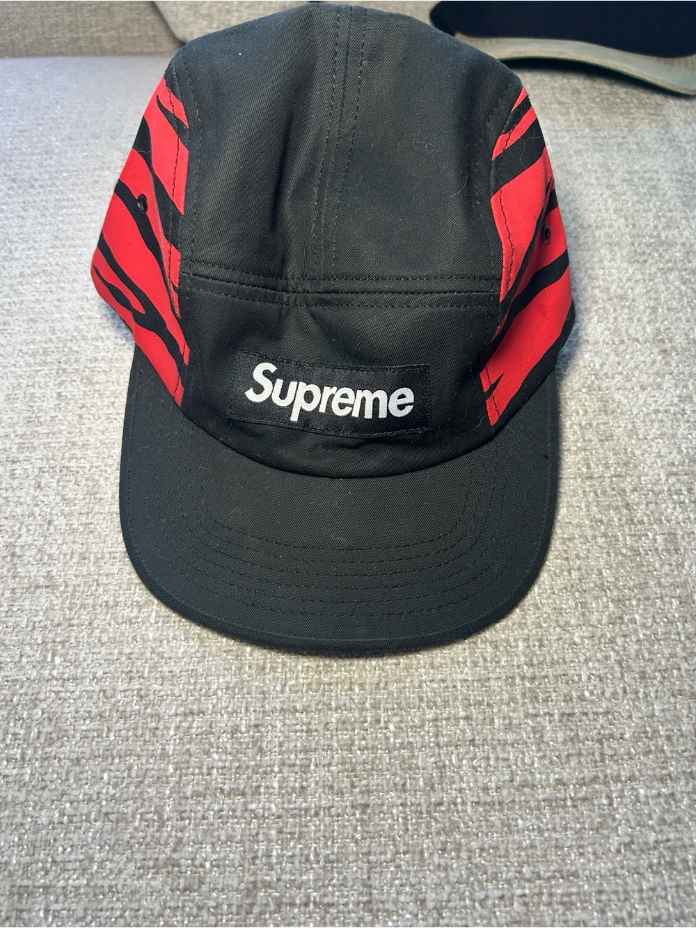 Supreme Red/Black Tiger Stripe 5-Panel Camp Cap